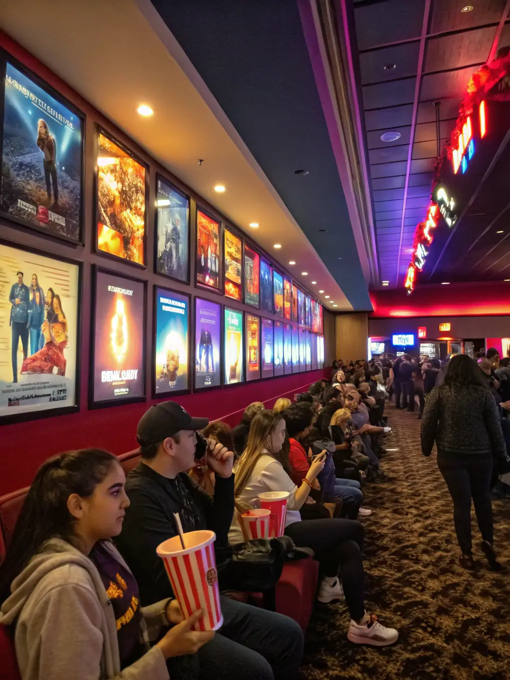 A vibrant image capturing a scene from a recent CINEMARSEILLE film screening, showing a diverse audience engaged and enjoying the film.